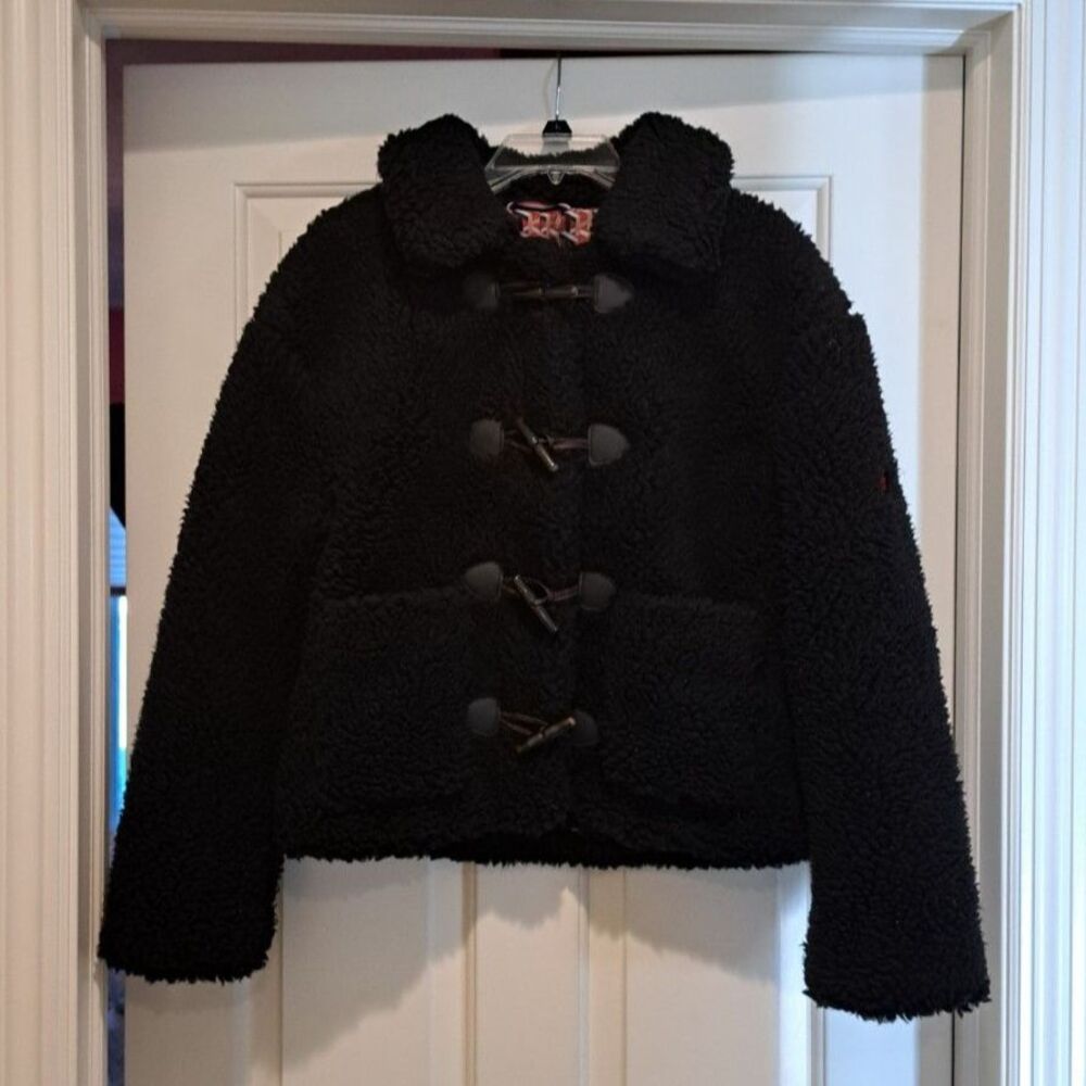 New Tommy Hilfiger Black Sherpa Toggle & Zip Lined Jacket Size XS MSRP $159